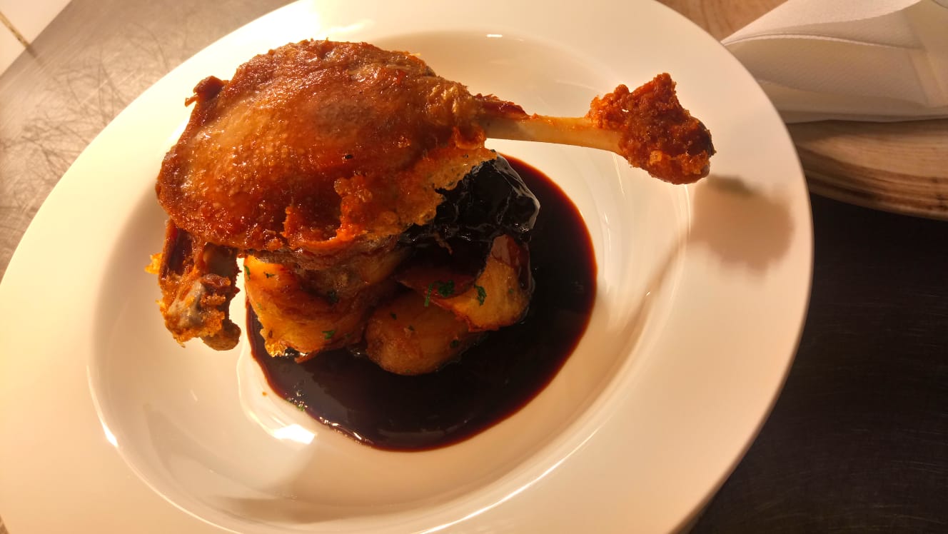 Duck confit prepared at The French Pantry